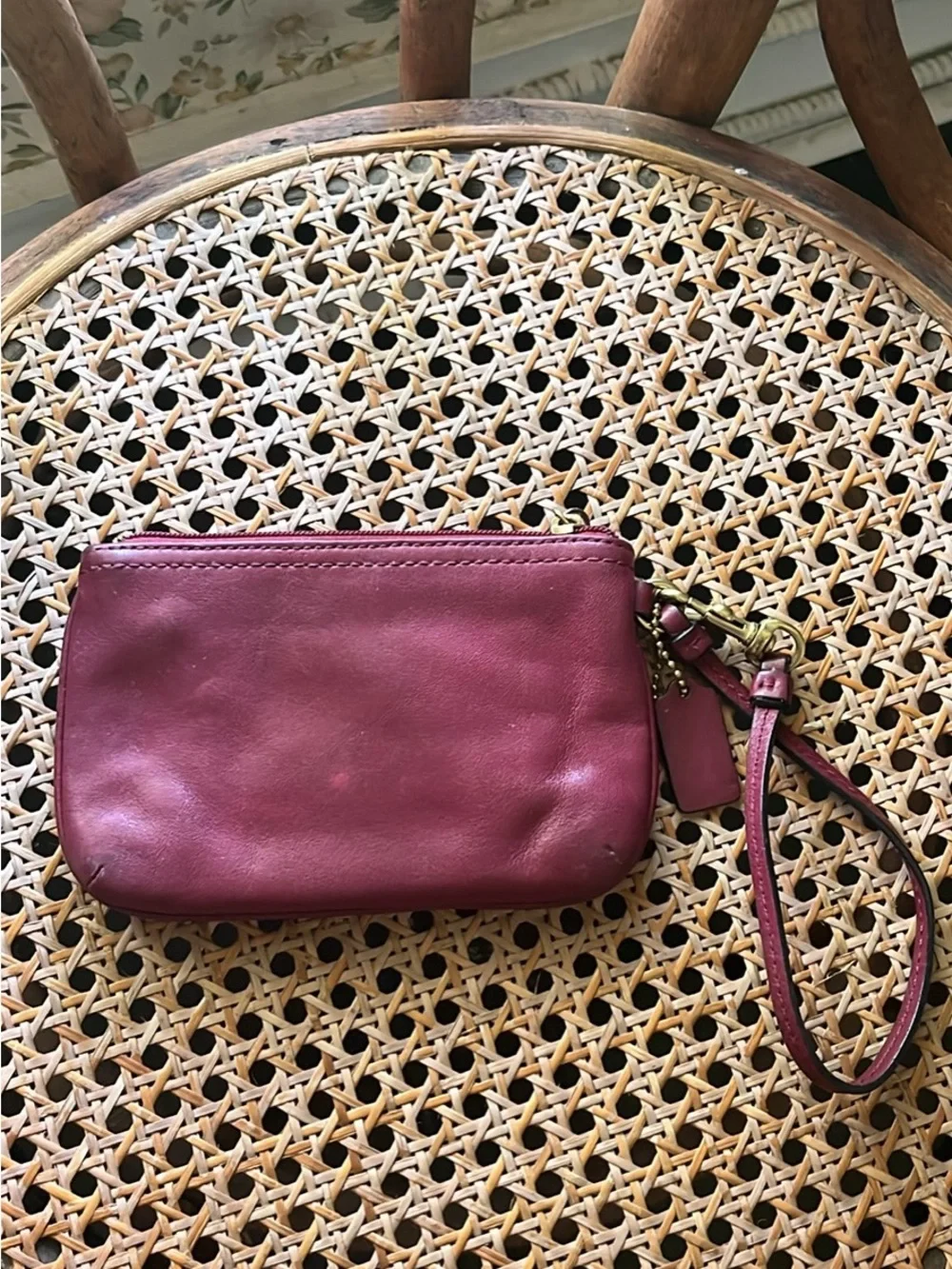 Coach Wristlet in Burgundy Leather with Gold Accent